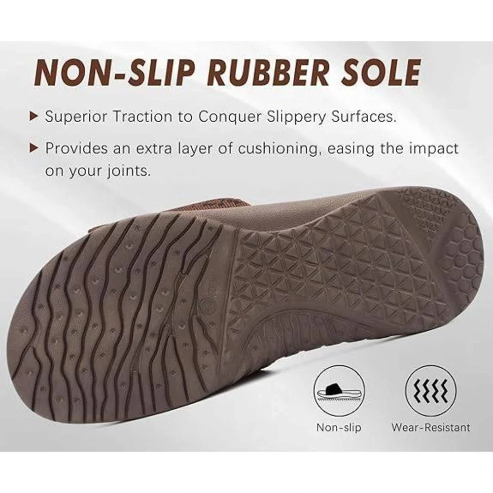ONCAI Men's US 8 Brown Slide Sandals Arch Support Open Toe Adjustable Straps